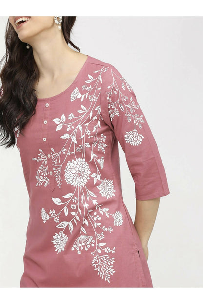Cheera Embellished Daily Wear Cotton Blend Kurta - Peach