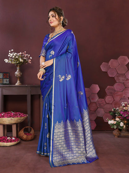 Joban Fashion Blue Floral Banarasi Silk Sarees