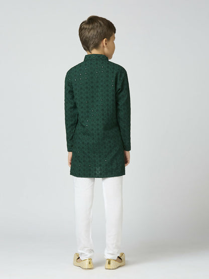 Joban Fashion Kids Island Full Sleeves Cotton Kurta and Pyjama Set with Sequin work - Green