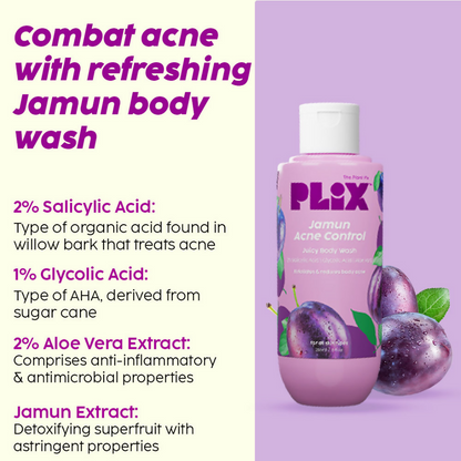 PLIX The Plant Fix Jamun Active Acne Regime With Cleanser, Body Wash & Moisturizer