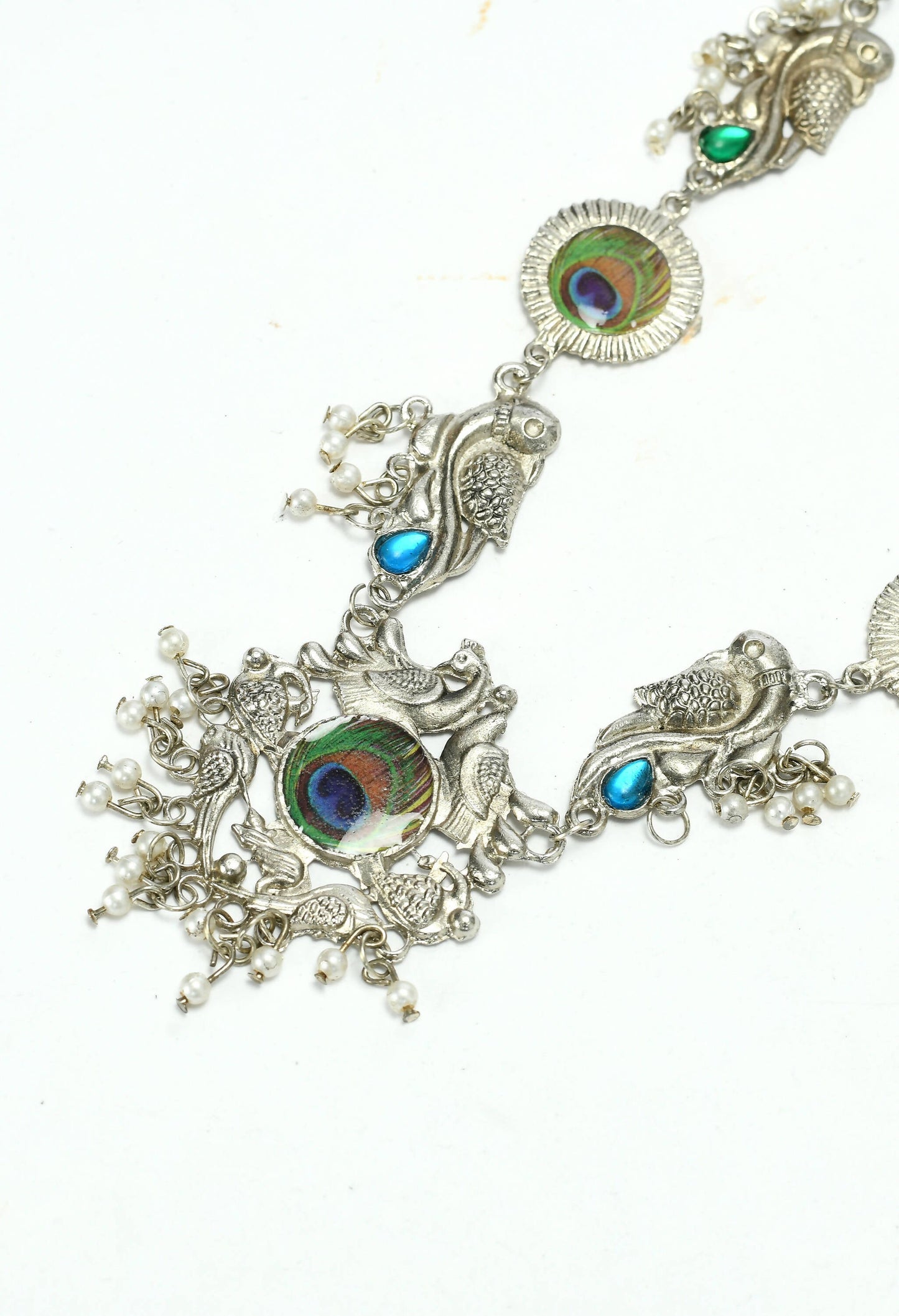 Mominos Fashion Johar Kamal Oxidised Silver-Plated Brass Finish Long Necklace For Women (Silver)
