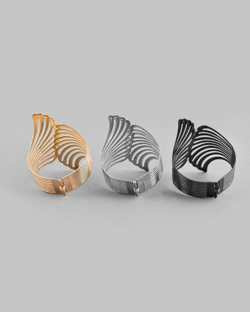 VOJ Pack of 3 Bracelet - Gold, Silver and Black Tonned Kada Bracelet.