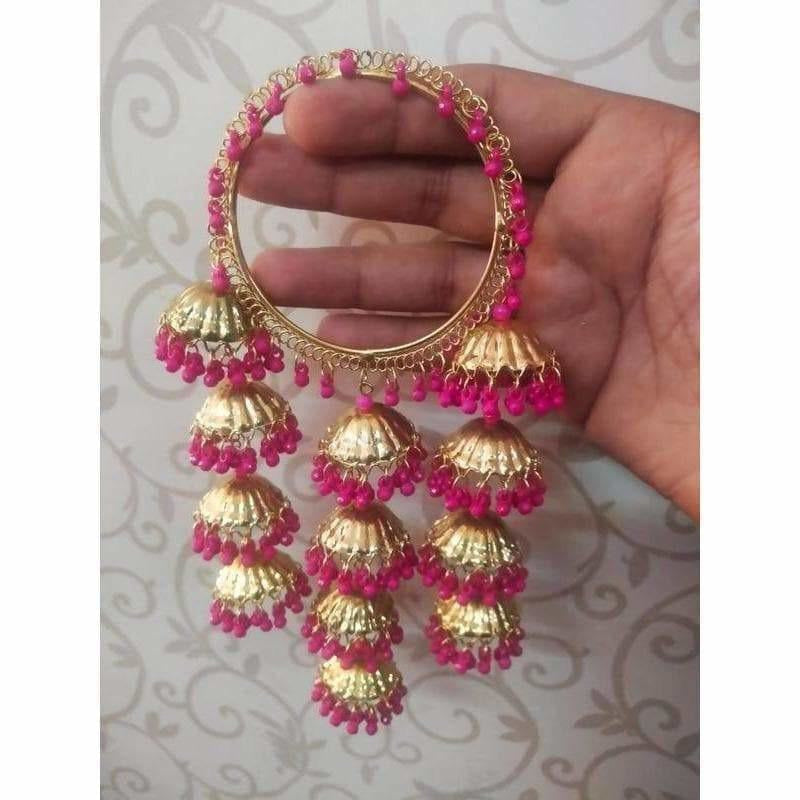 MS Fashion India Jhumkas With Pink Pearls Latkan Bangles