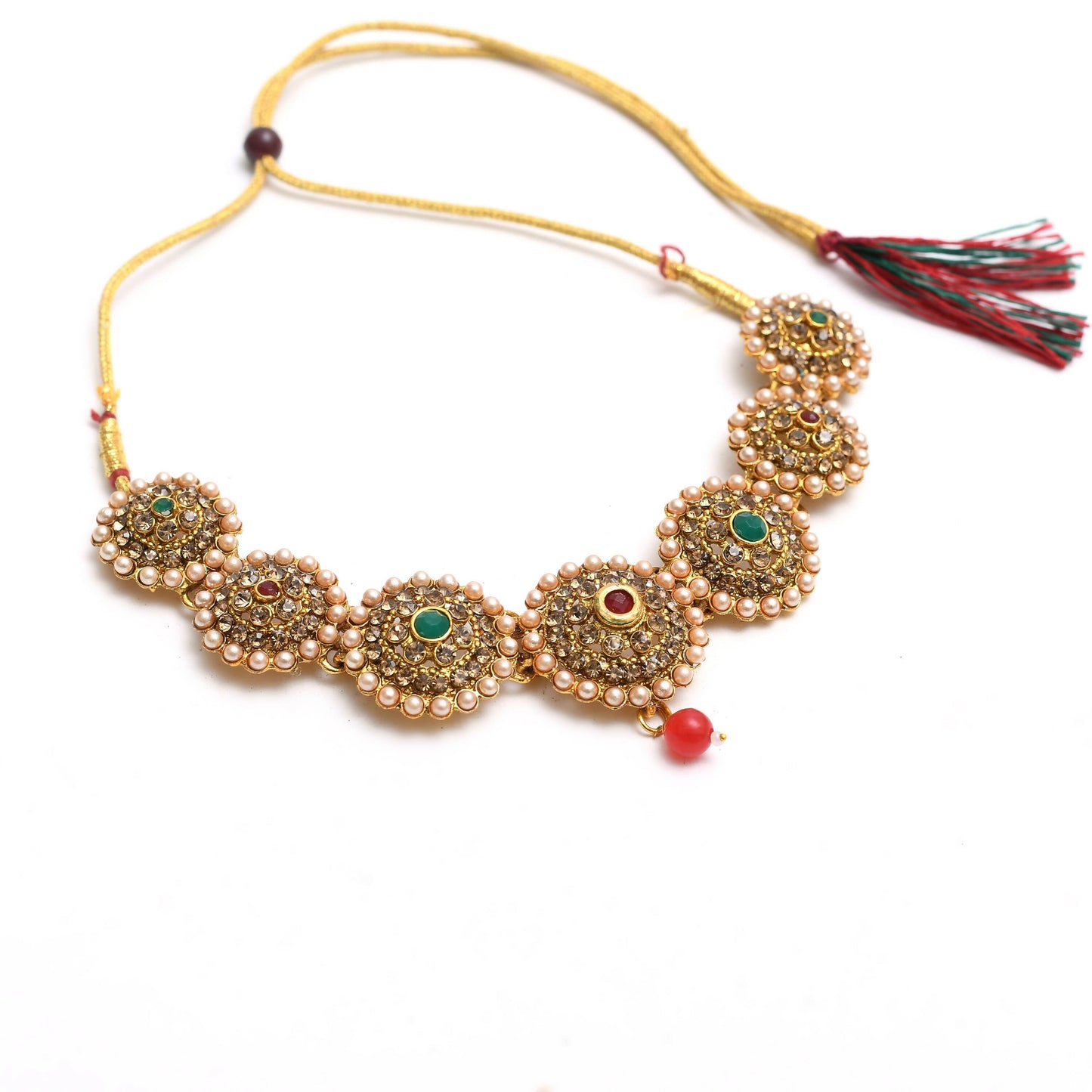 Mominos Fashion Johar Kamal Gold-Polished Brass Finish Kundan Choker For Women (Golden)