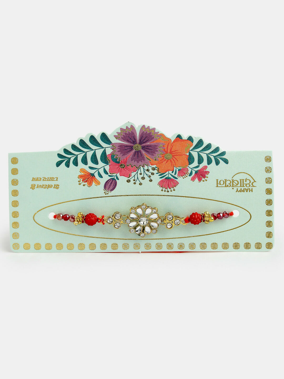 NVR Men Set of 2 Gold-Toned Stone-Studded Rakhi With Roli Chawal & Chocolate