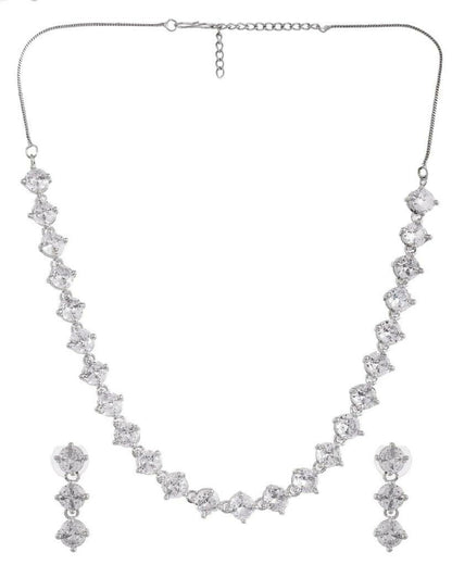 VOJ Silver Plated AD Studded Choker Jewellery Set