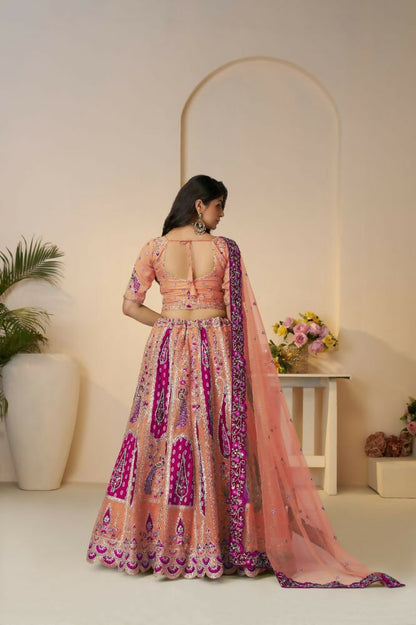 Kesar Fab Orange Banarasi Silk Embroidered Lehenga