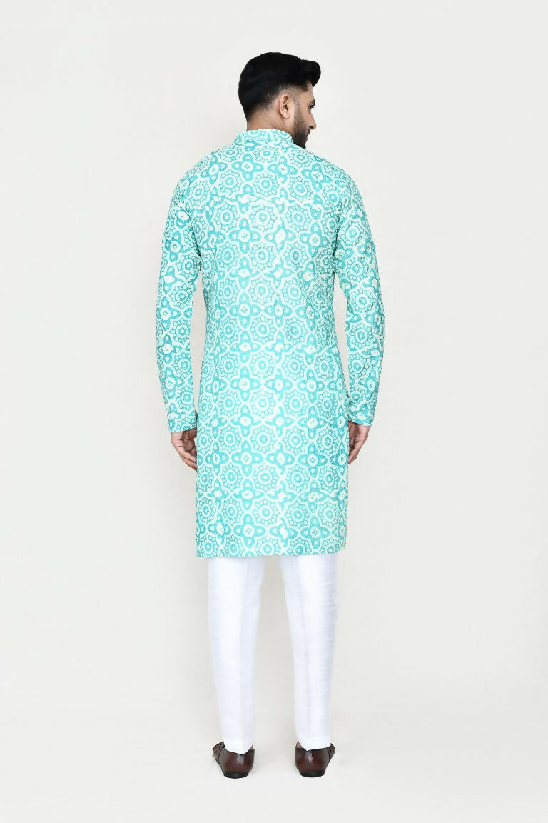 Joban Fashion Blue Colored Rayon Fabric Kurta With Straight Fit Pant