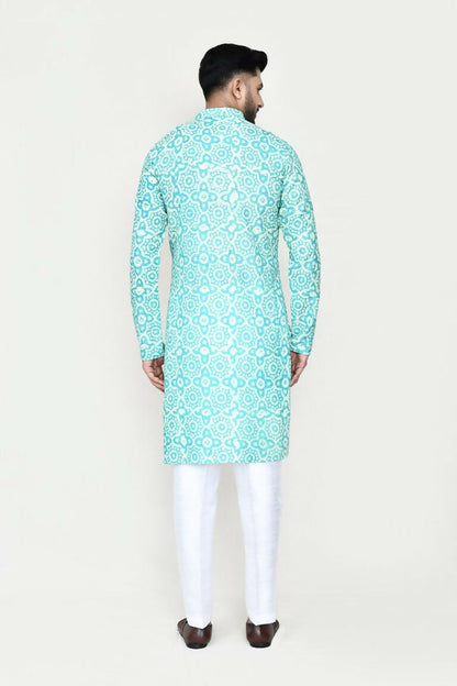 Joban Fashion Blue Colored Rayon Fabric Kurta With Straight Fit Pant