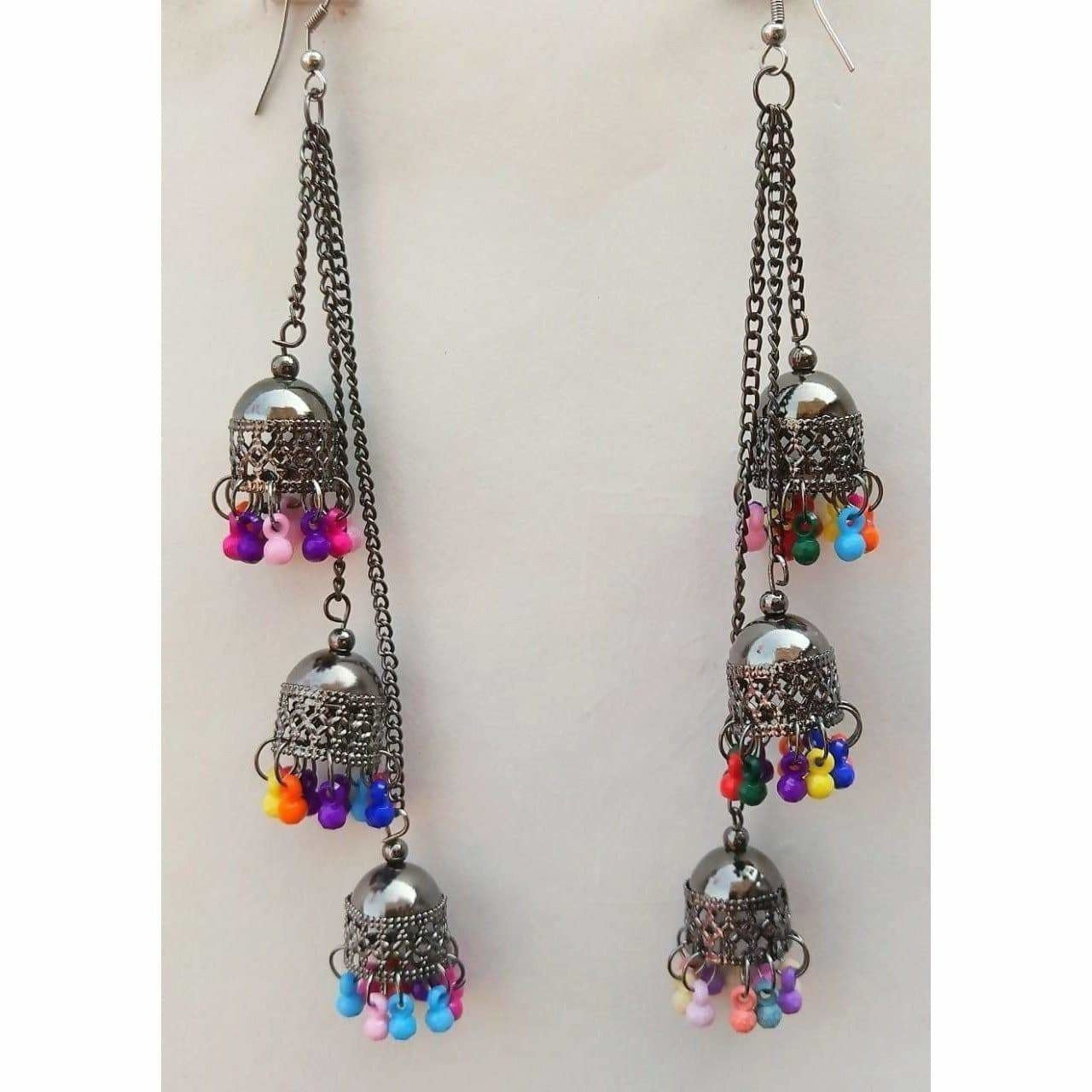 MS Fashion India Fashion Hanging Chains Multi Color Kashmiri Hanging Jhumka Earrings