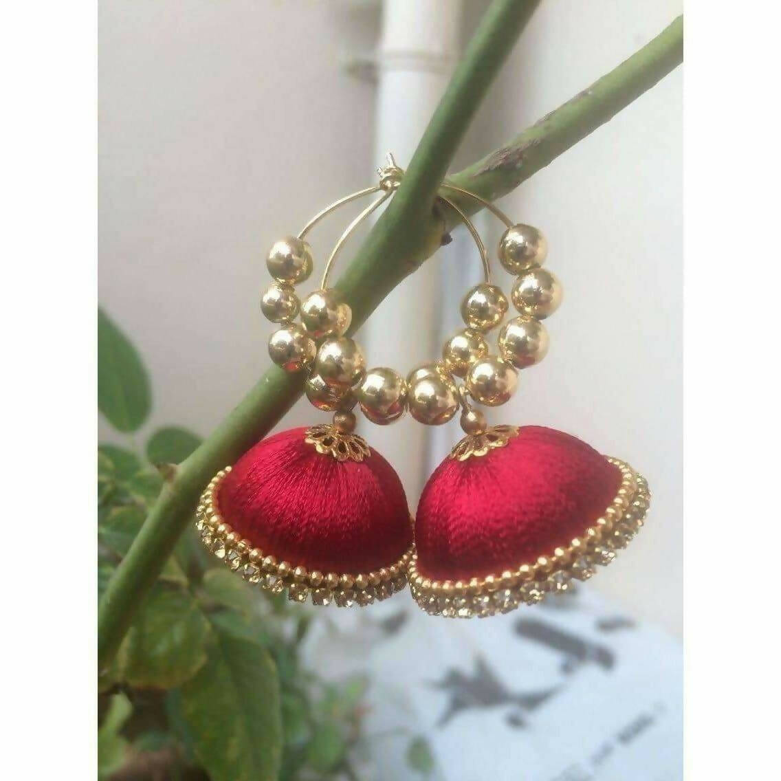 Dark Pink with Gold Color Beads Earrings