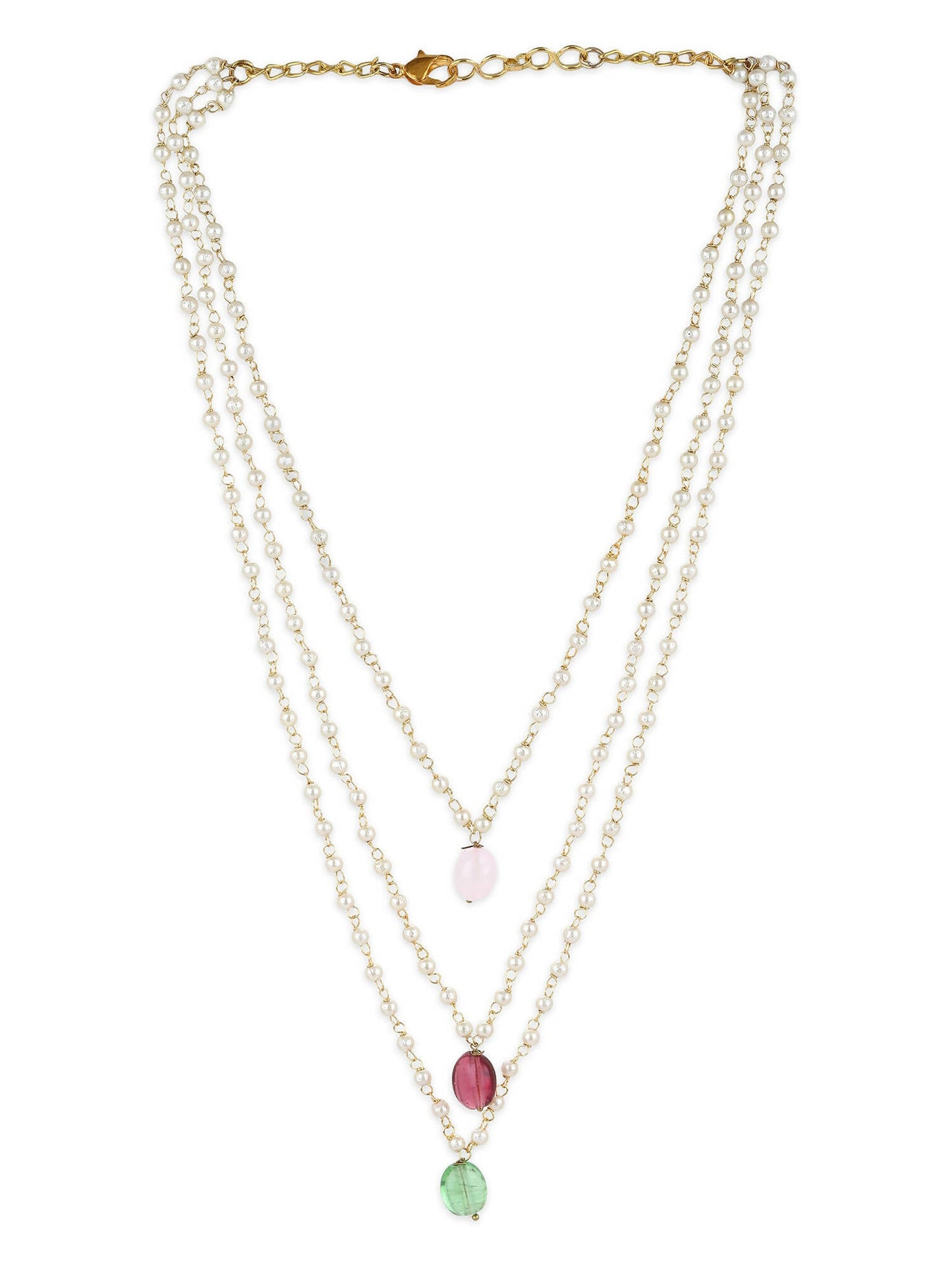 White Pink Brass Gold-Polished Necklace - Ruby Raang