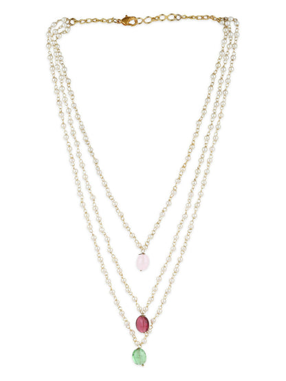 White Pink Brass Gold-Polished Necklace - Ruby Raang