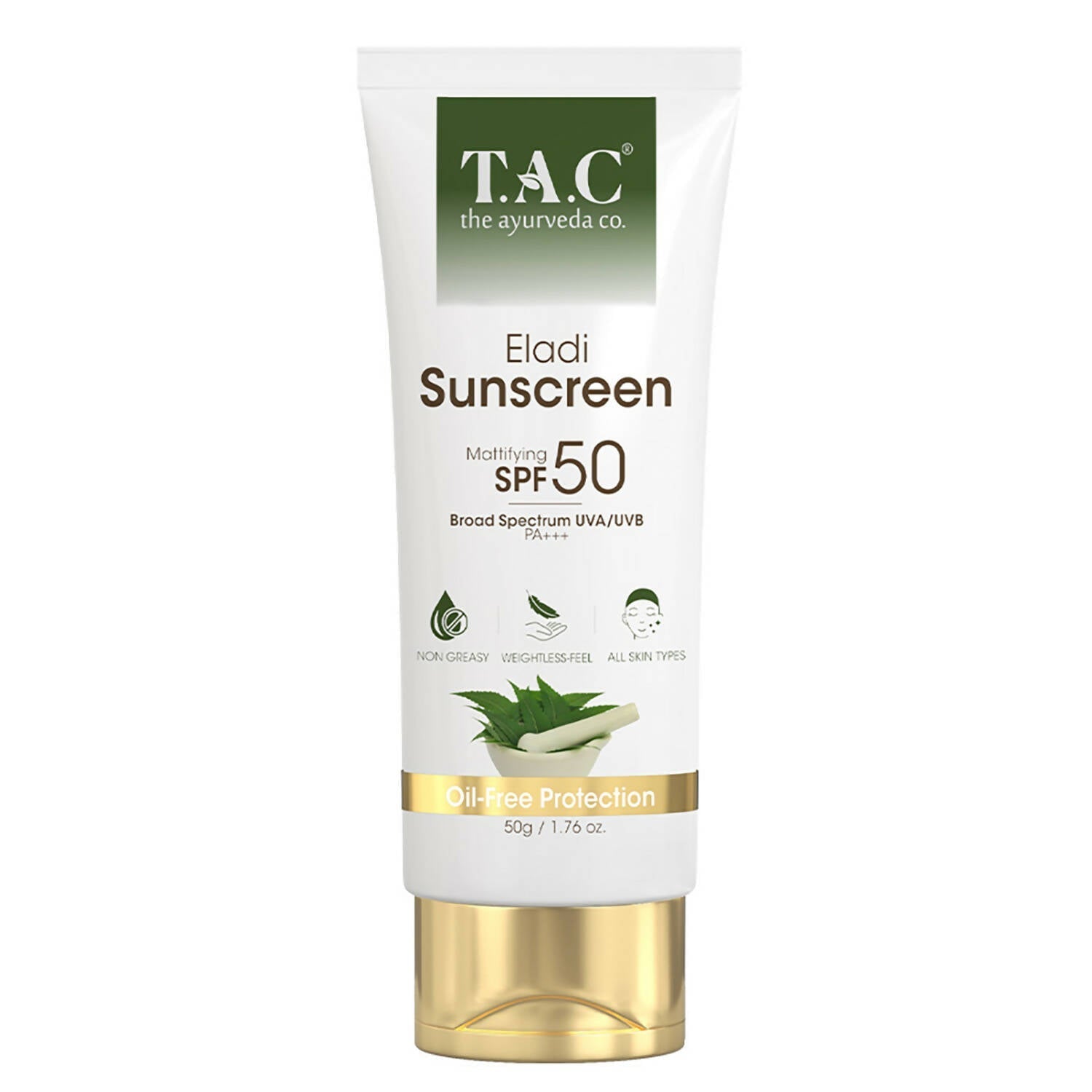 t.a.c - the ayurveda co. eladi sunscreen, matifying spf 50 & pa+++, for women & men - 50 gms