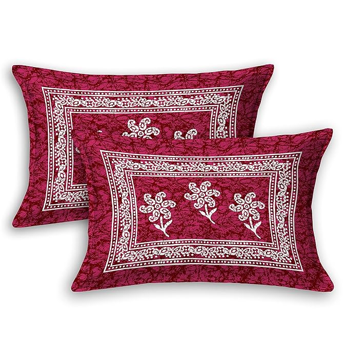 Colorish Floral 144 TC 100% Cotton Double Bedsheet with 2 Pillow Covers | Burgundy