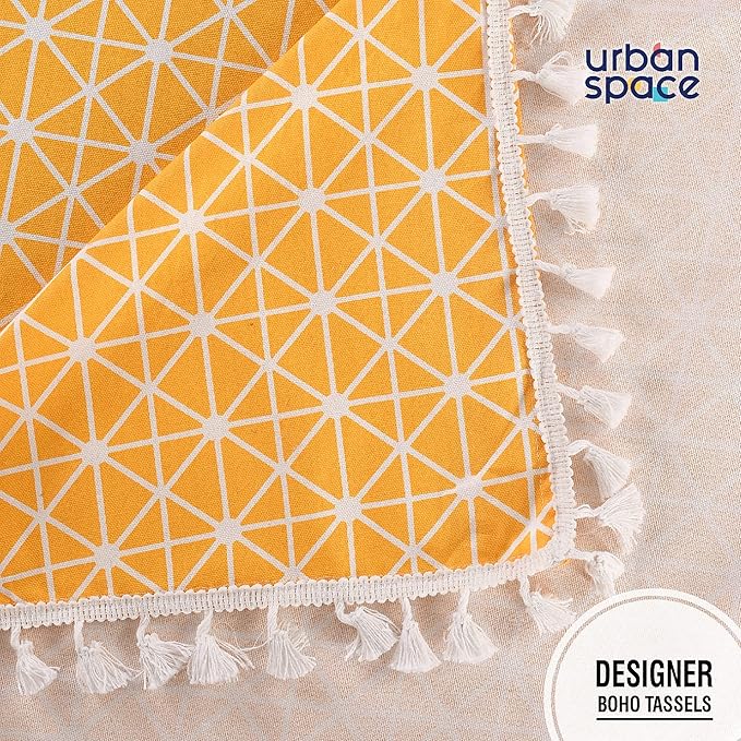 Urban Space Cotton Dining Table Cover 6 Seater Printed Cotton Table Cloth Colour Yellow Star