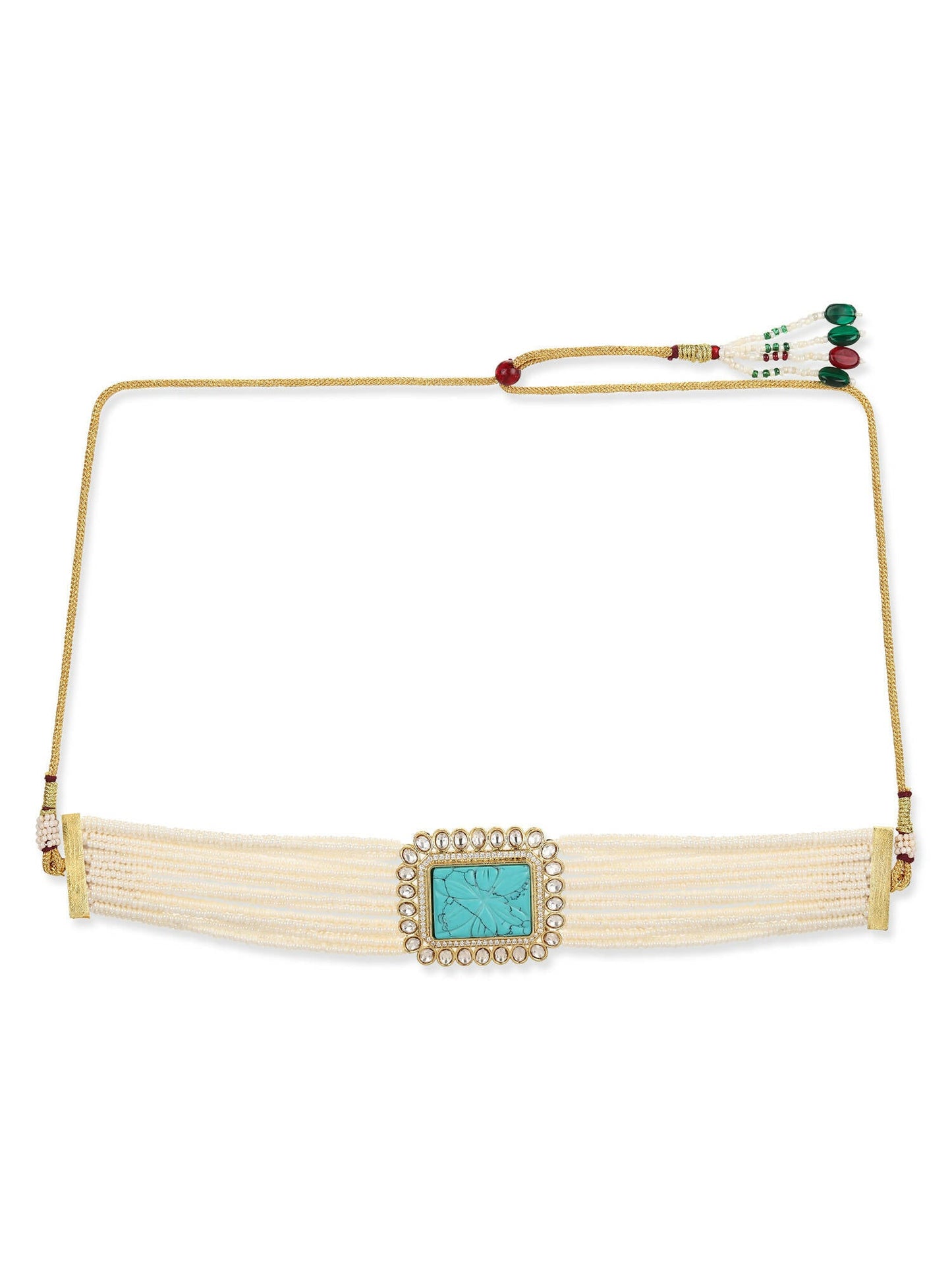Women's Blue White Gold-Polished Handcrafted Necklace - Ruby Raang