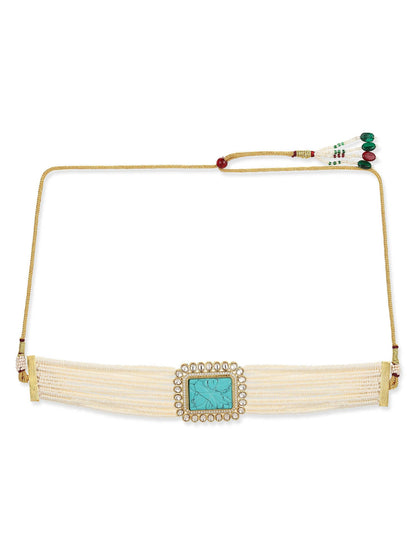 Women's Blue White Gold-Polished Handcrafted Necklace - Ruby Raang