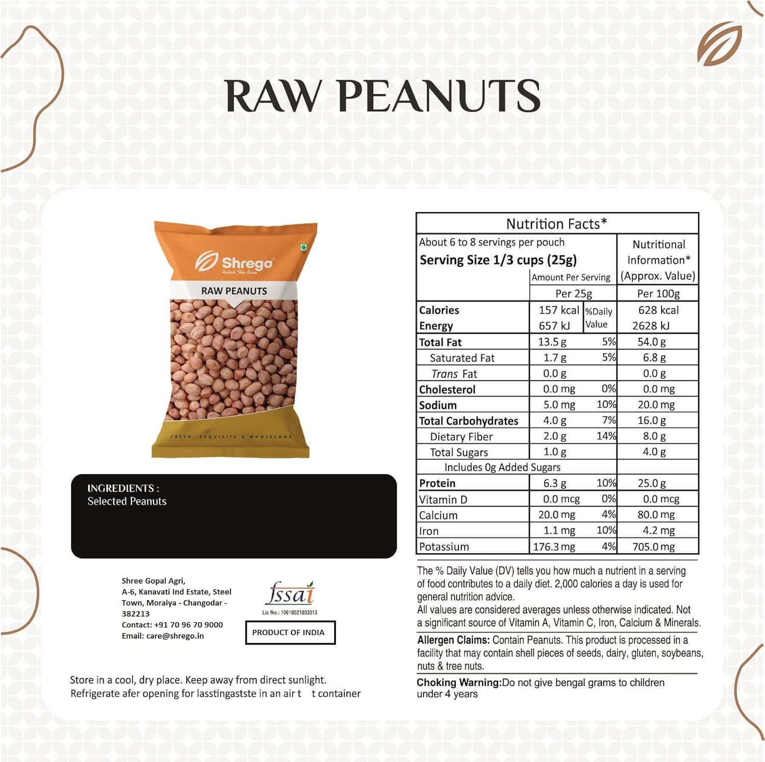 SHREGO Pink Raw Peanut, Vacuum Packed (1 kg) Premium Moongfali
