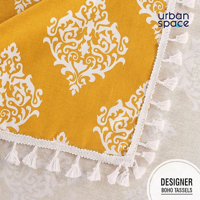 Urban Space Cotton Square Dining Table Cover Printed Anti Skid Table Cloth Colour Motif Mustard