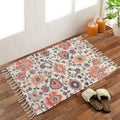 Homadorn Handmade Sustainable Printed Modern Dhurrie/Rugs/Carpet Colour Blue Cream