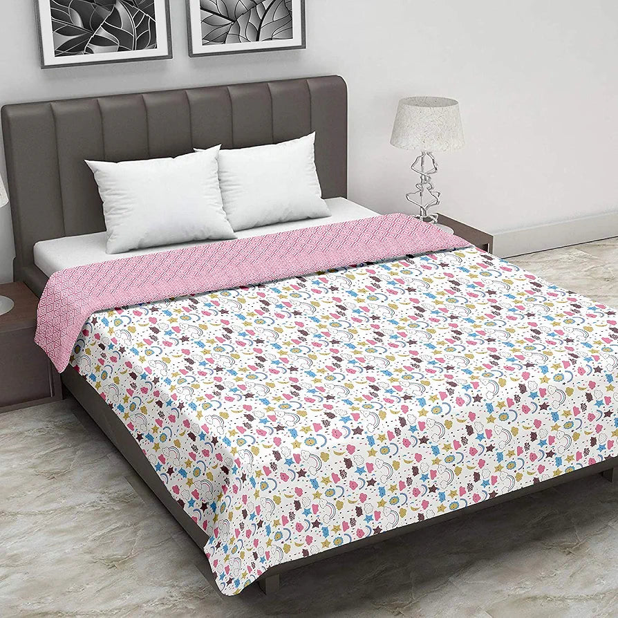 Trance Home Linen 150 GSM Pure Cotton Reversible Dohar Single Bed Size Ac Blanket Comforter Soft Light-Weight Bed Blanket 56 X 88 Inch Colour Summer Dreams Pink