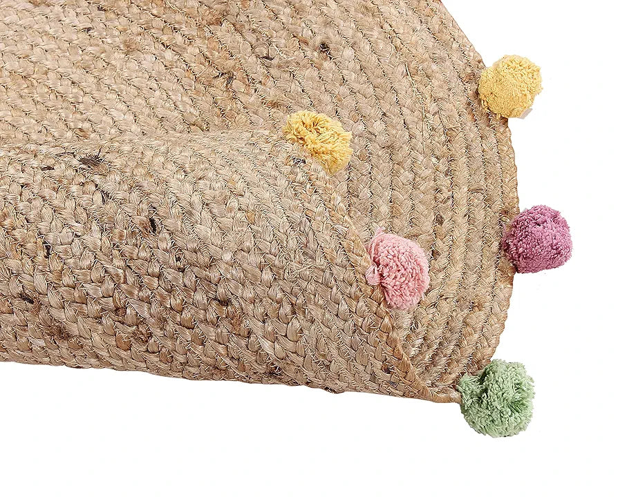 Sashaa World Indian Handmade Jute Braided Round Carpet Colour Beige