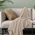 Sashaa World Zig Zag Patterned Beige Ivory Woven Throw Colour Beige/white