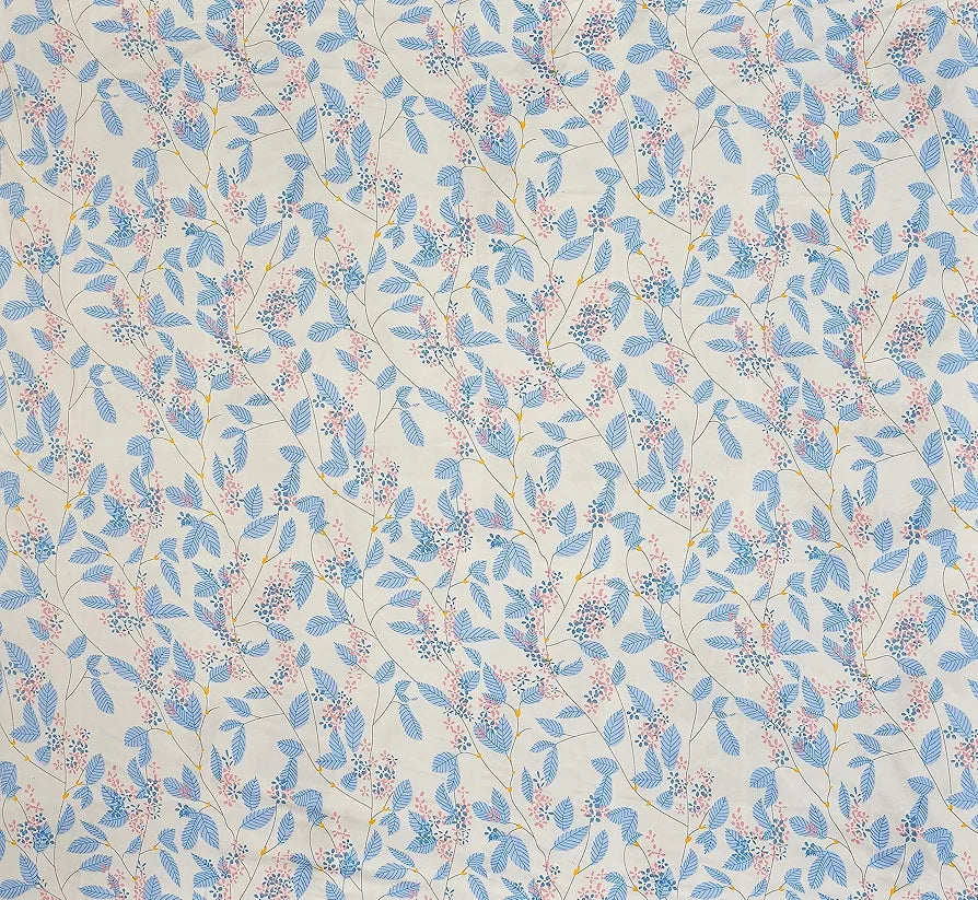 Homekart 220 TC Premium Cotton Elastic Fitted Bedsheets with 2 Pillow Covers Double Bed with Corner Elastic Floral Pattren White & Blue