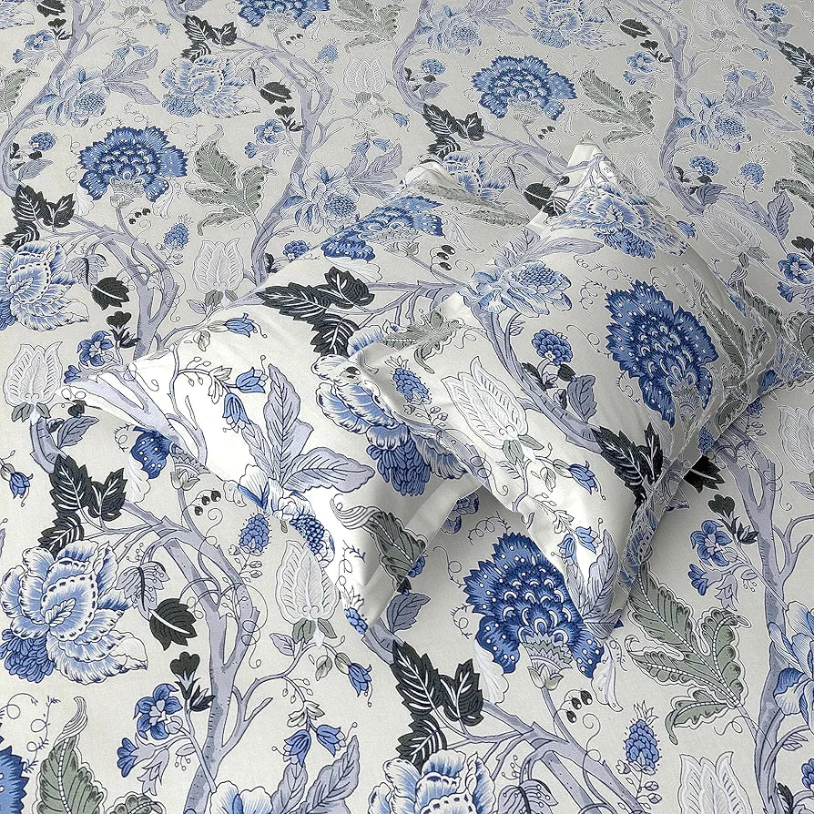Trance Home Linen 180TC 100% Cotton 78"x72" Standard King Size Elastic Fitted Bedsheet Printed King Bed Size with 2 Pillow Covers Colour Malhaar Sapphire