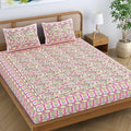 Colorish Cotton Blend Floral Printed Jaipuri King Size Double Bedsheet Set With 2 Pillow Covers | Peach Paradise