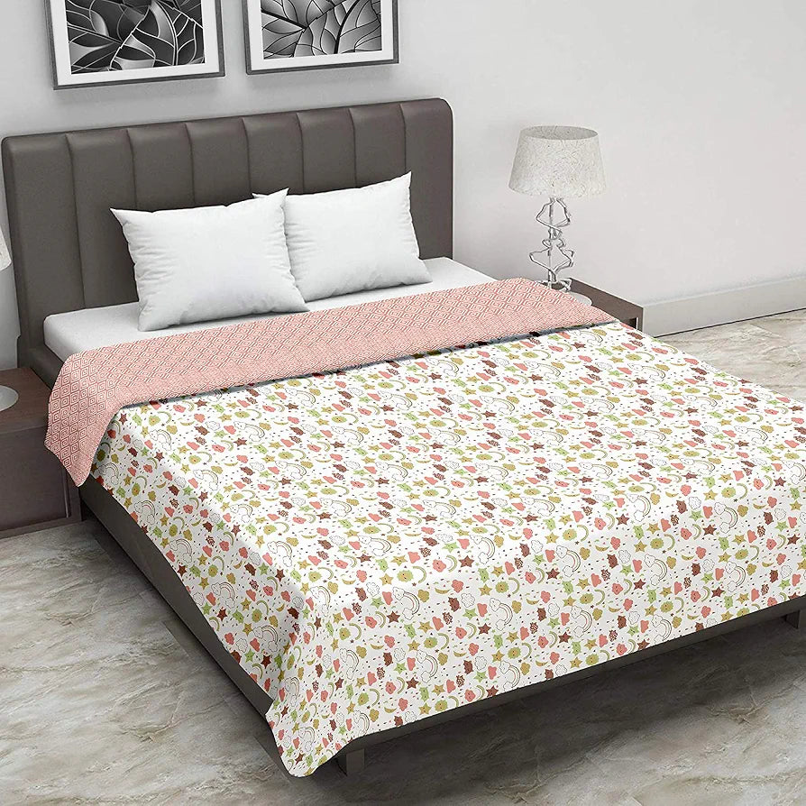 Trance Home Linen 150 GSM Pure Cotton Reversible Dohar Single Bed Size Ac Blanket Comforter Soft Light-Weight Bed Blanket 56 X 88 Inch Colour Summer Dreams Peach