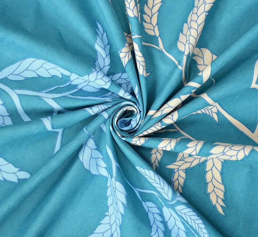 Homefab India 160 TC Glace Cotton Double BedSheet with 2 Pillow Covers Aqua Floral