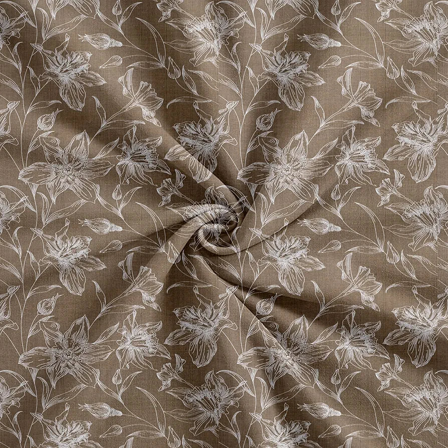 Trance Home Linen 100% Cotton 144TC Elastic Fitted Bedsheet Printed Queen Bed Size with 2 Pillow Covers Serenity Colour Beige