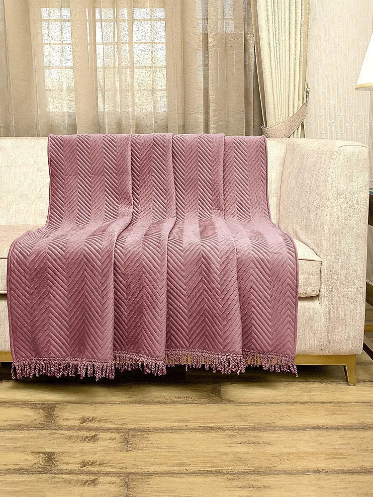 Saral Home Easy Living Velvet Chevron Sofa Throw Peach