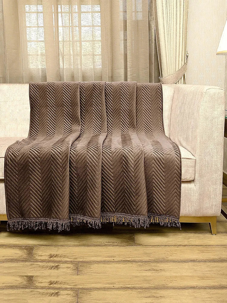 Saral Home Easy Living Velvet Chevron Sofa Throw Brown