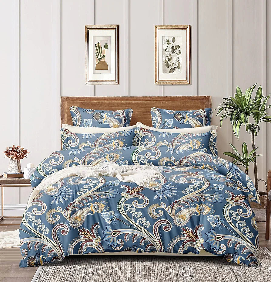 The Home Style Cotton Feel Glace Cotton Elastic Fitted Printed King Size Double Bed Bedsheet With 2 Pillow Cover,300 TC Ash Berry Abstract