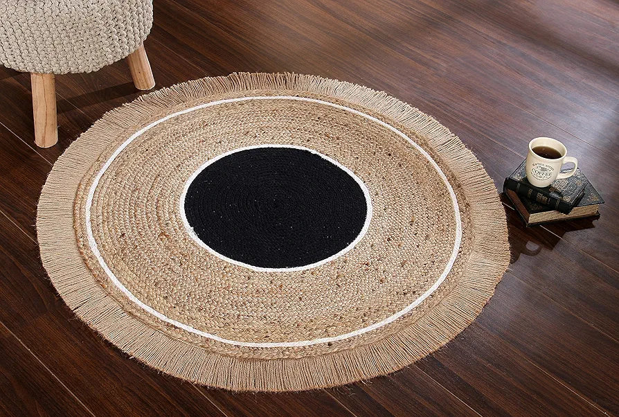 Sashaa World JuteRugs Indian Handmade Braided Round Carpet Colour Natural & Beige