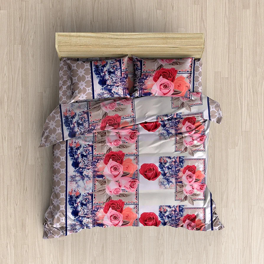 Homefab India 160 TC Polycotton Double Bedsheet with 2 Pillow Covers Floral Multicolor