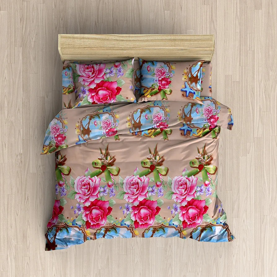 Homefab India 160 TC Polycotton Double Bedsheet with 2 Pillow Covers Floral Multicolor6