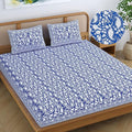 Colorish Cotton Blend Motif Printed Jaipuri Bedsheet for Double Bed King Size with 2 Pillow Covers | Sapphire Blue