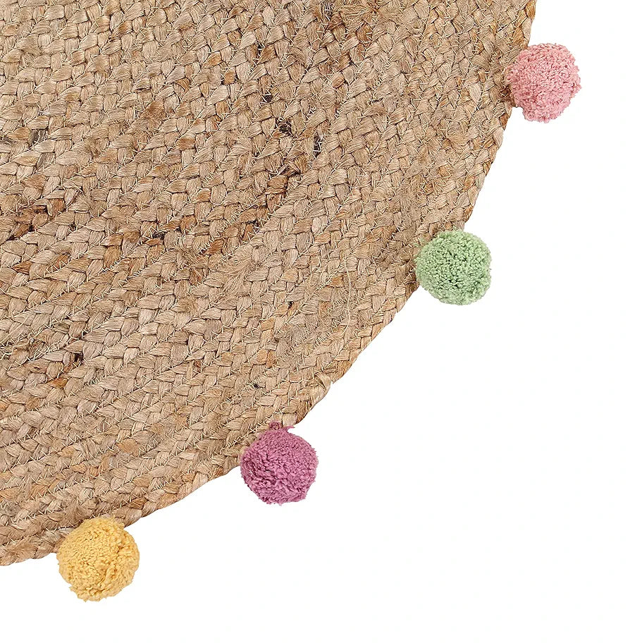 Sashaa World Indian Handmade Jute Braided Round Carpet Colour Beige