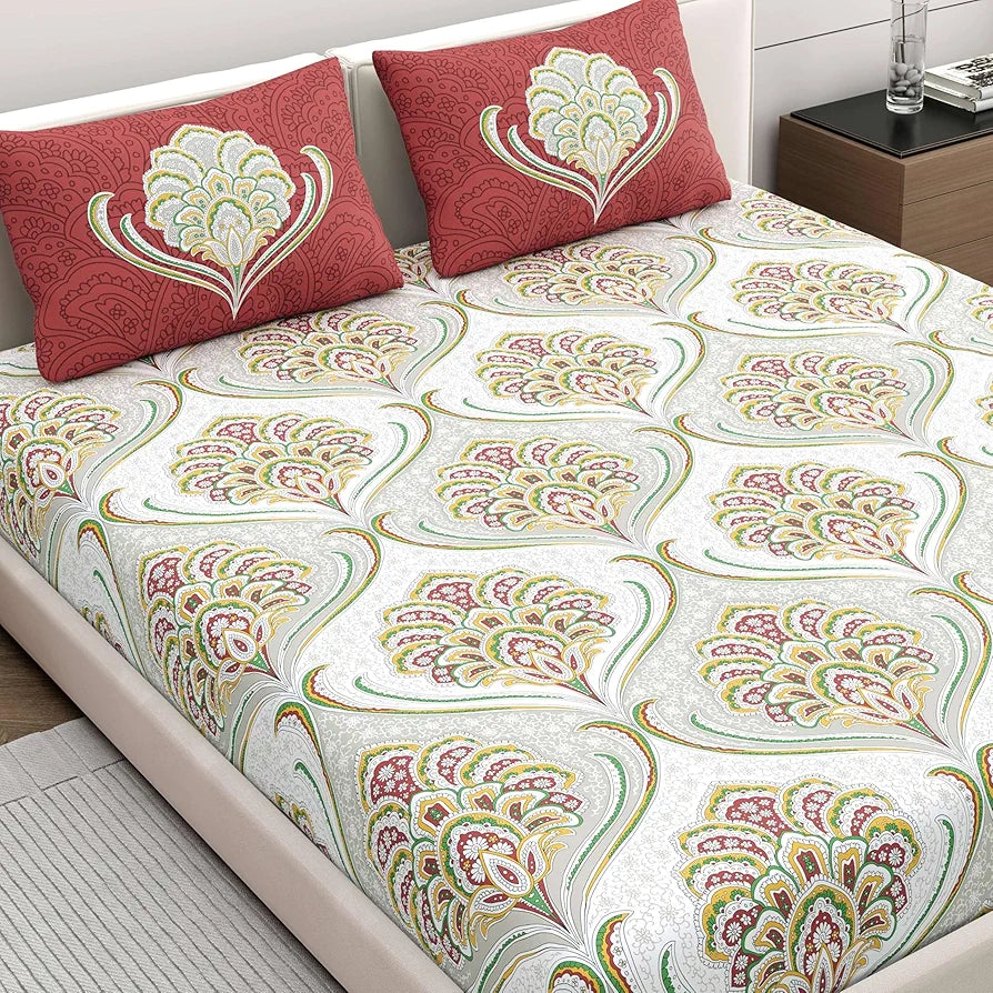 Dreamscape Cotton Value King Bedsheet with 2 Pillow Covers Barn Red