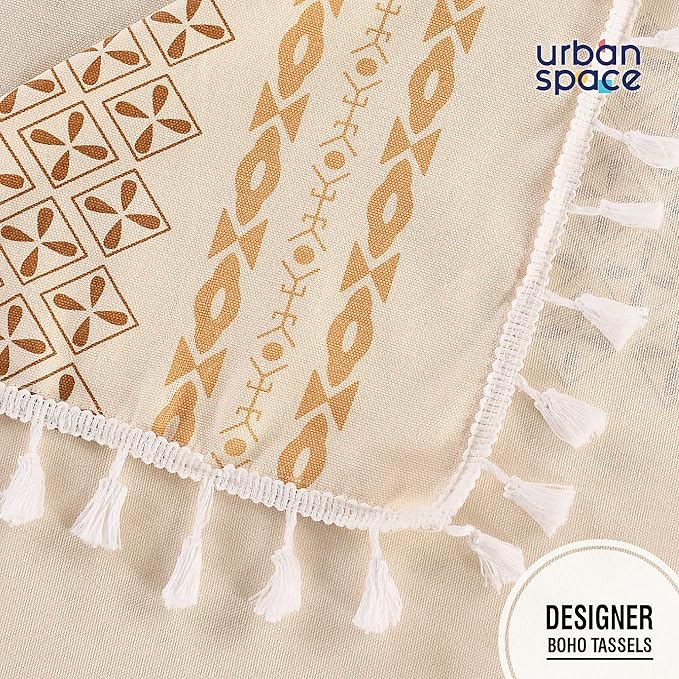 Urban Space Cotton Dining Table Cover 6 Seater, Printed Cotton Table Cloth Colour G Border Taupe