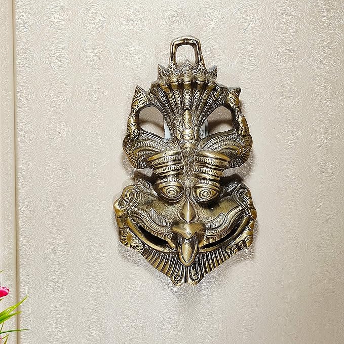 KridayKraft Metal Nazar Battu With Naag Ganesha for Evil Eye Protection Mask Grey Medium