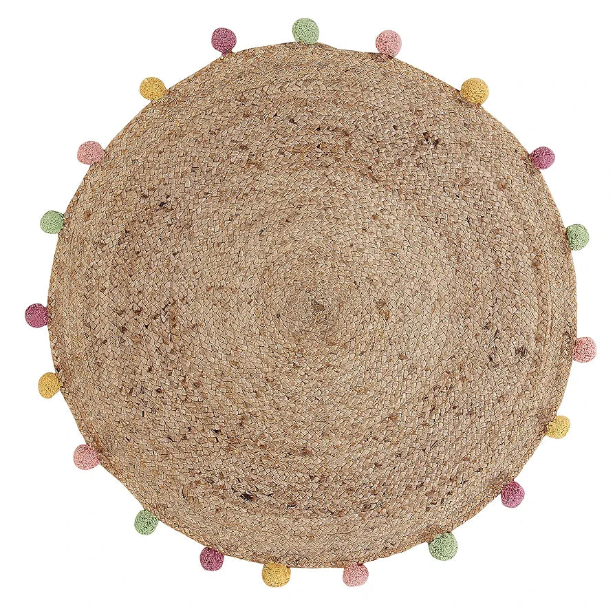 Sashaa World Indian Handmade Jute Braided Round Carpet Colour Beige & Natural