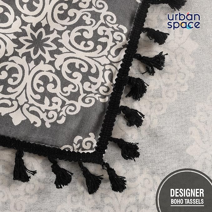 Urban Space Cotton Round Dining Table Cover Printed Anti Skid Table Cloth Colour Mandala Grey