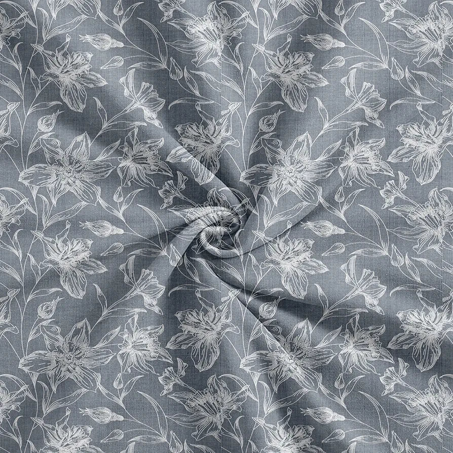 Trance Home Linen 100% Cotton 144TC Elastic Fitted Bedsheet Printed Queen Bed Size Elasticate Fitted Bedspread with 2 Pillow Covers Colour Serenity Grey