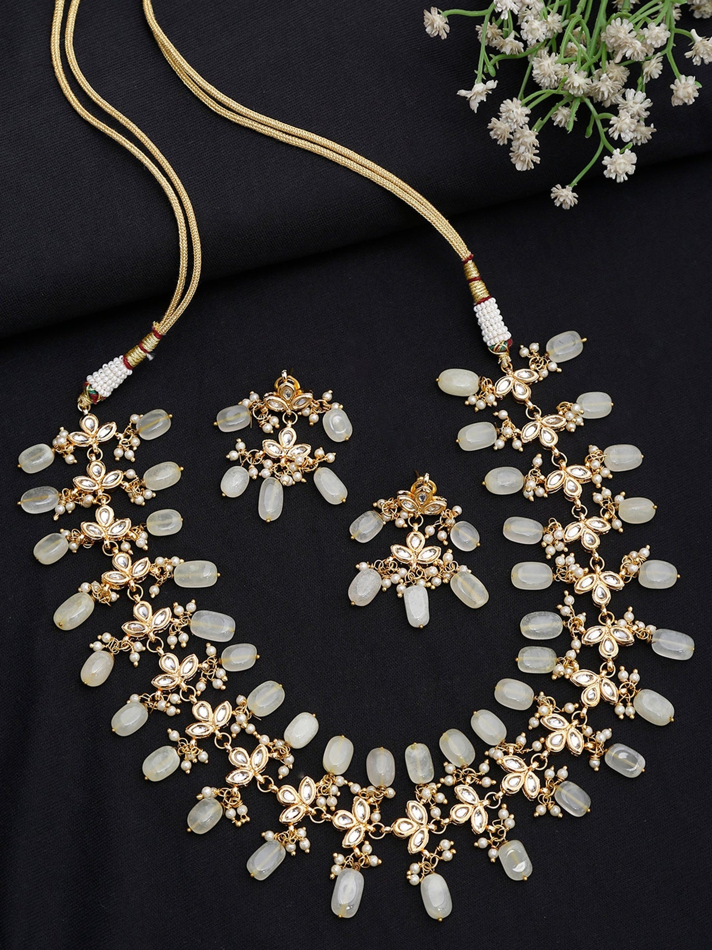 Kundan Neckpiece With Earrings - Ruby Raang