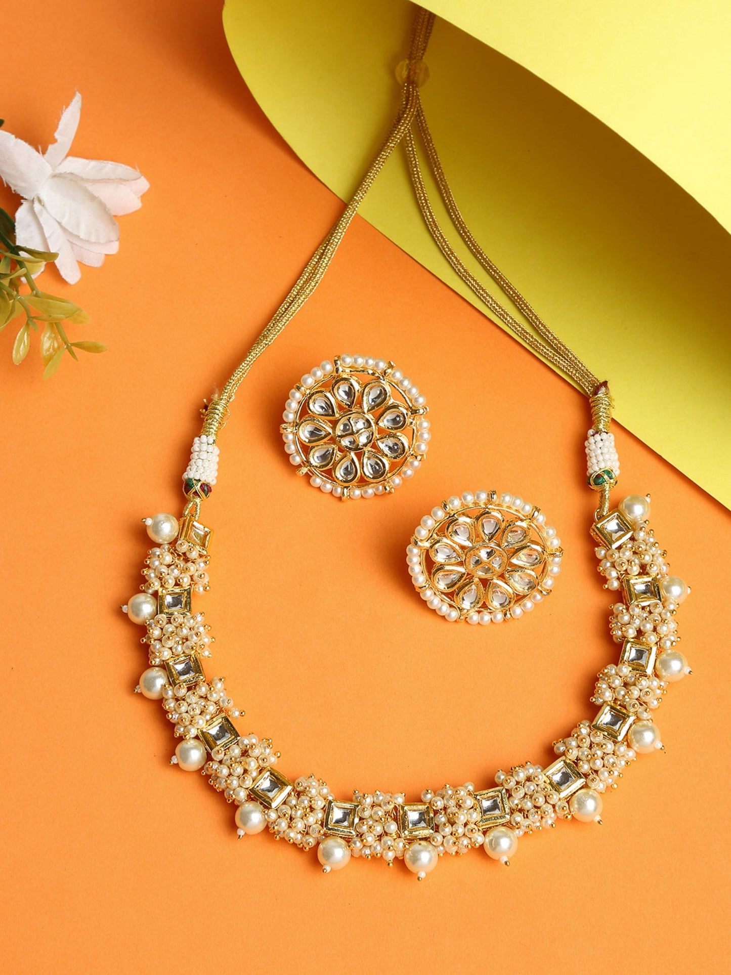 Pearl Kundan Choker With Studs - Ruby Raang